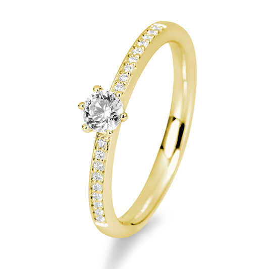 Verlobungsring mit 19 Brillanten 0,34 ct., Gelbgold