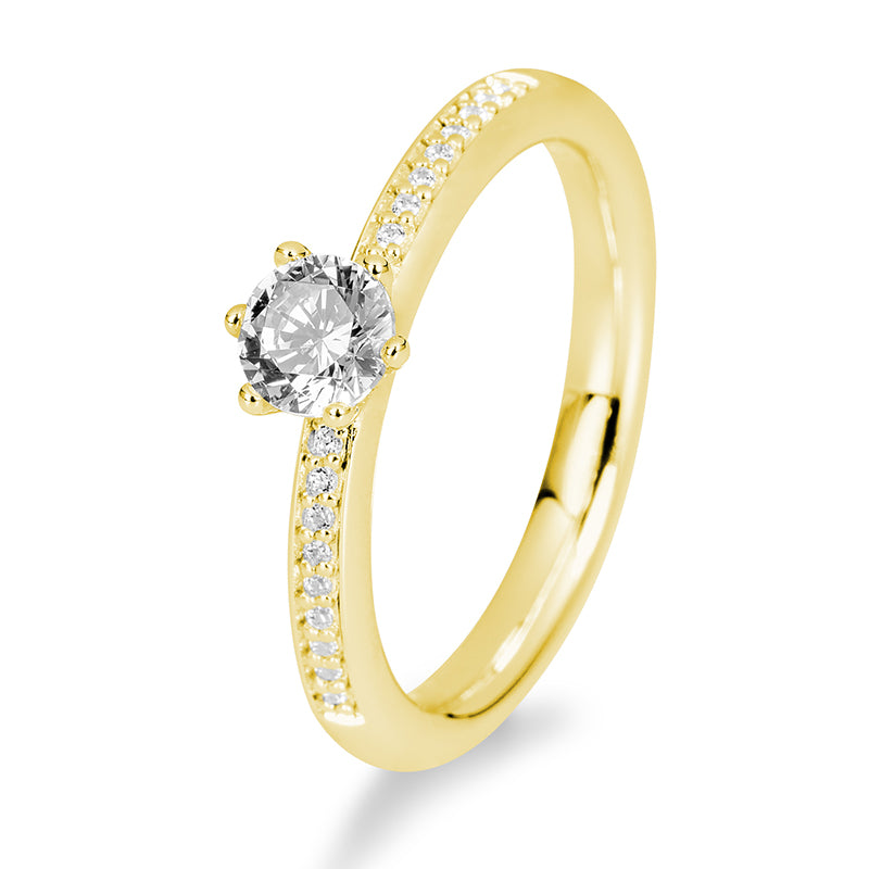 Verlobungsring mit 19 Brillanten 0,59 ct., Gelbgold