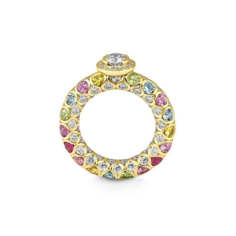 Luxury Ring mit Edeltopas hell und Brillanten 2,818 ct., Gelbgold