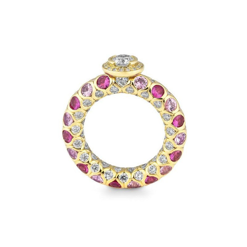Luxury Ring mit Safir Pink und Brillanten 2,818 ct., Gelbgold
