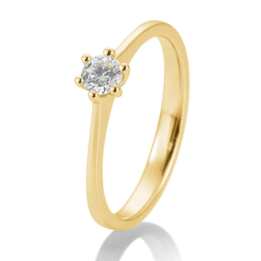 Verlobungsring mit einem Brillanten 0,20 ct., Gelbgold