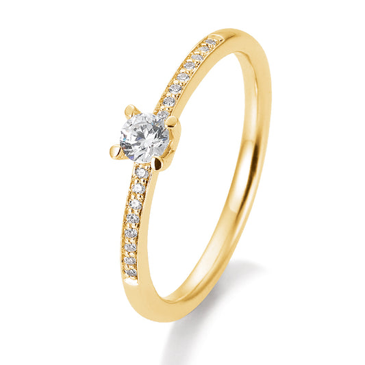 Verlobungsring mit 17 Brillanten 0,23 ct., Gelbgold